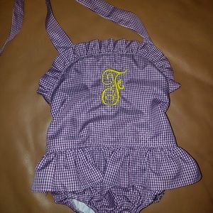 Boutique seersucker one piece ruffle bathing suit